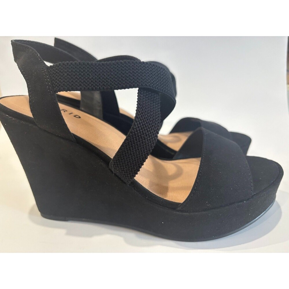 Torrid Womens 9W Black Stretch Strappy Platform Wedge Sandals Open Toe NEW